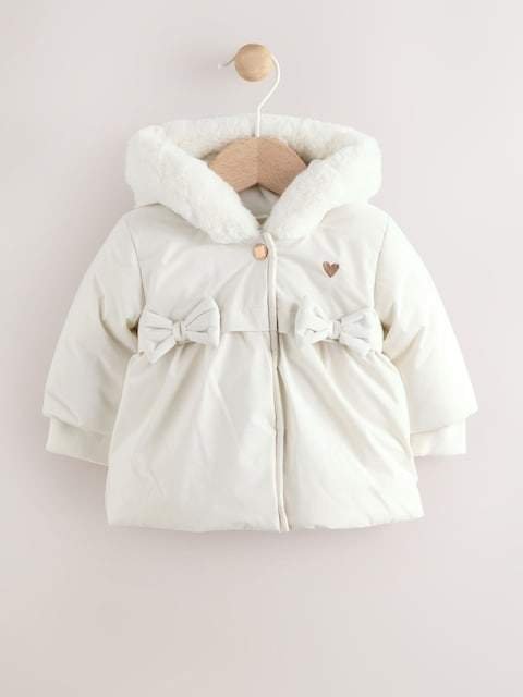 White Bow Puffer Baby Jacket