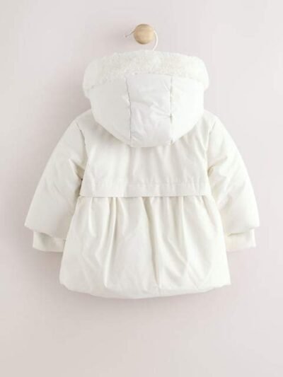 White Bow Puffer Baby Jacket