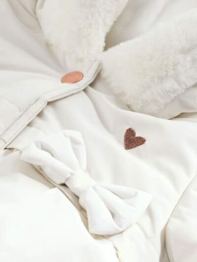 White Bow Puffer Baby Jacket