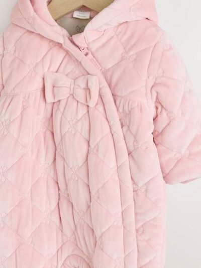Pink Velour Baby Quilted Pramsuit