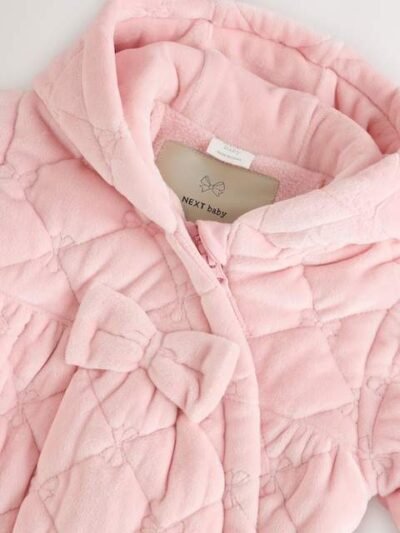 Pink Velour Baby Quilted Pramsuit