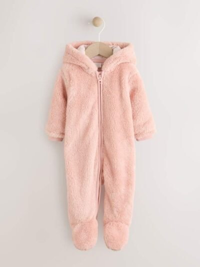 Pink Fleece Baby Pramsuit