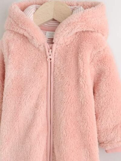 Pink Fleece Baby Pramsuit