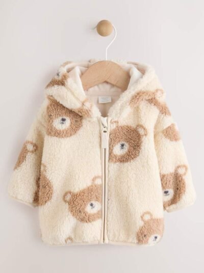 Natural Bear Face Fleece Zip Jacket