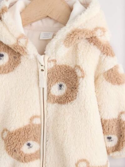 Natural Bear Face Fleece Zip Jacket