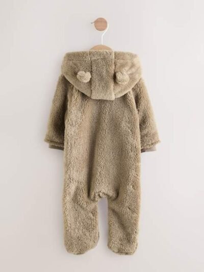 Mink Brown Fleece Baby Pramsuit