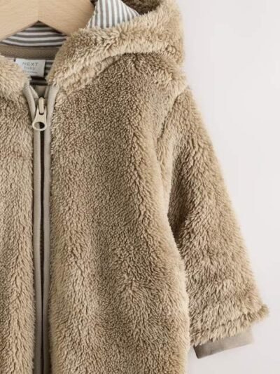 Mink Brown Fleece Baby Pramsuit