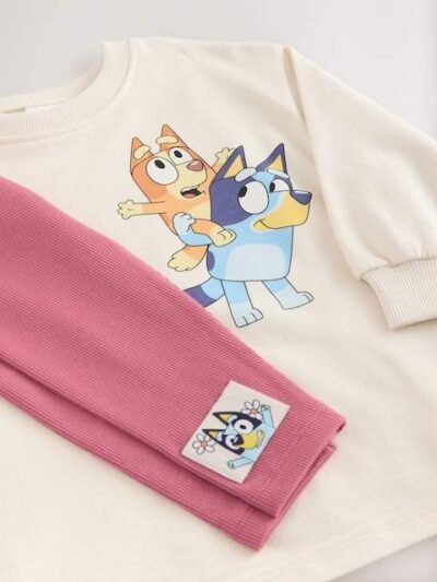 Ecru White Bluey Long Sleeve Top and Leggings Set