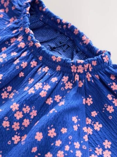 Blue Ditsy Floral Long Sleeve Blouse and Leggings Set