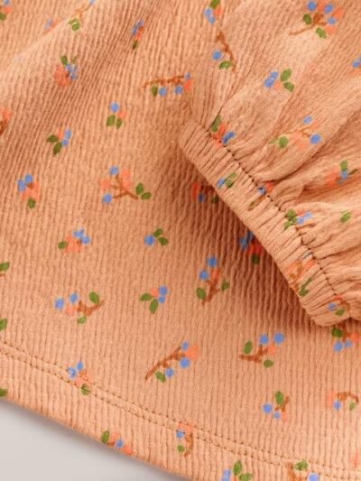 Orange Ditsy Floral Long Sleeve Blouse and Leggings Set