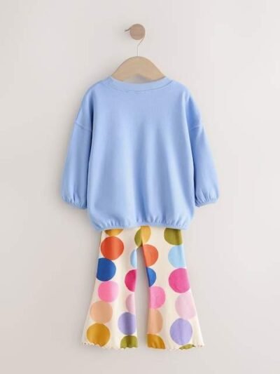 Blue Rainbow Spot Long Sleeve Top and Flare Set