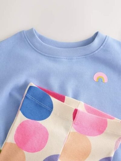 Blue Rainbow Spot Long Sleeve Top and Flare Set