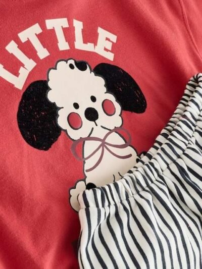 Red Dog Long Sleeve Top and Barrel Trousers Set