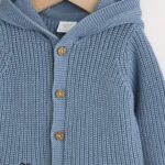 Navy Dinosaur Print Embroidered Baby Knitted Hooded Cardigan