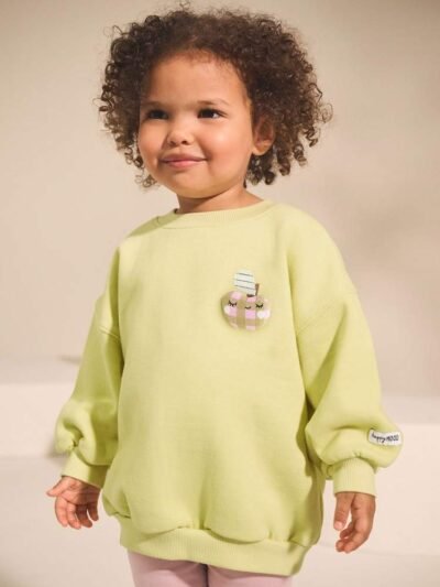 Lime Green Apple Character Crew Neck Sweatshirt
