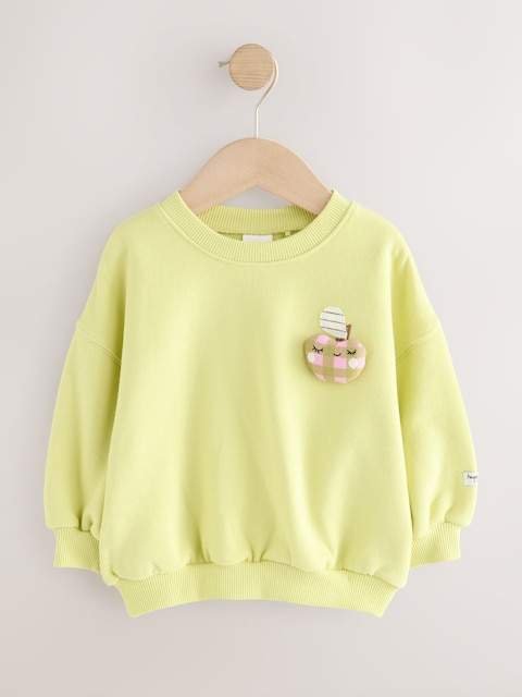 Lime Green Apple Character Crew Neck Sweatshirt