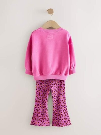 Pink Heart Animal Print Sweatshirt & Flare Leggings Set
