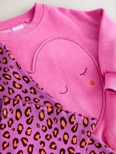 Pink Heart Animal Print Sweatshirt & Flare Leggings Set