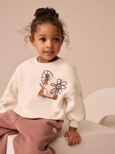 Cream Flower Graphic Print Crew Neck Sweatshirt