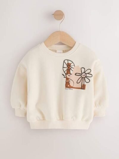 Cream Flower Graphic Print Crew Neck Sweatshirt