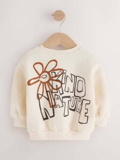 Cream Flower Graphic Print Crew Neck Sweatshirt