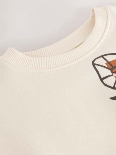 Cream Flower Graphic Print Crew Neck Sweatshirt