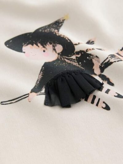 Cream Halloween Witch Frill Hem Sweatshirt & Flare Leggings Set