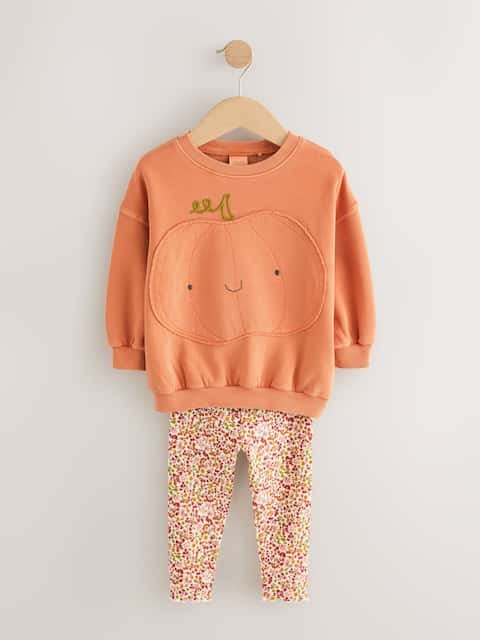 Orange Halloween Pumpkin Sweatshirt & Leggings Set