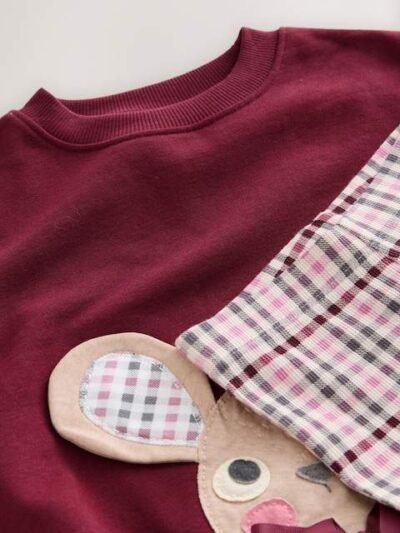 Burgundy Red Check Mouse Sweatshirt and Flare Leggings Set