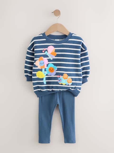 Navy Stripe Characters Sweatshirt and Leggings Set