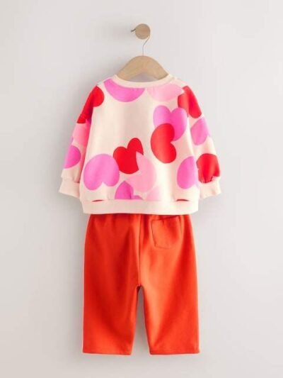 Pink/Red Heart Sweatshirt and Barrel Leg Joggers Set