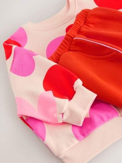 Pink/Red Heart Sweatshirt and Barrel Leg Joggers Set