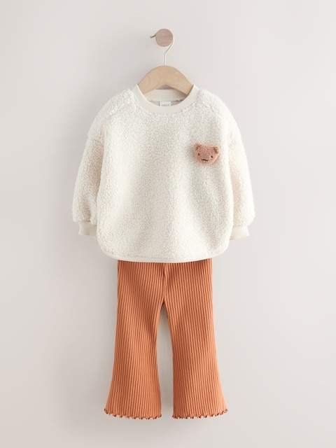 Cream Teddy Borg Sweatshirt and Flare Leggings Set