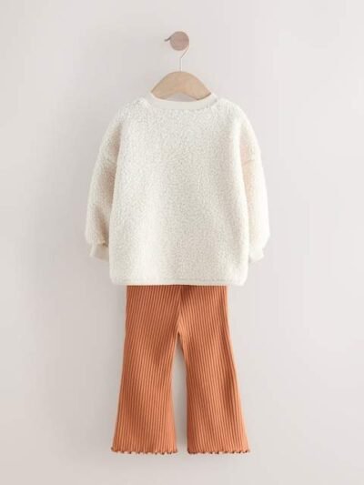 Cream Teddy Borg Sweatshirt and Flare Leggings Set