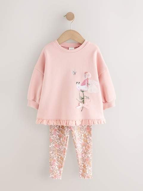 Pink Floral Fairy Frill Hem Sweatshirt & Leggings Set