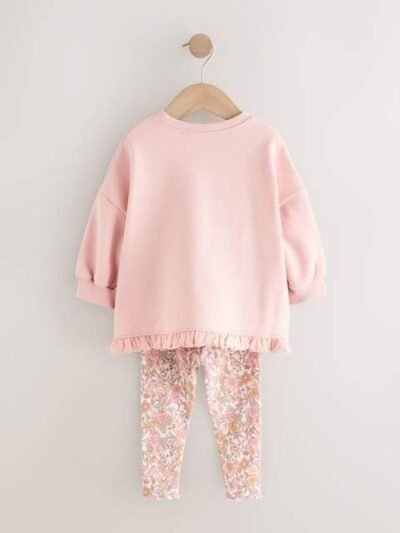 Pink Floral Fairy Frill Hem Sweatshirt & Leggings Set