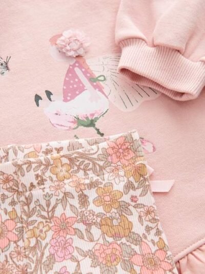 Pink Floral Fairy Frill Hem Sweatshirt & Leggings Set