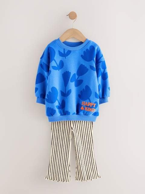 Blue Flower Sweatshirt & Flare Leggings Set