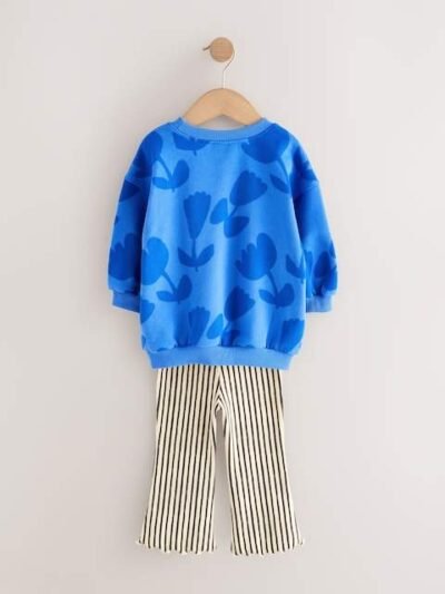 Blue Flower Sweatshirt & Flare Leggings Set