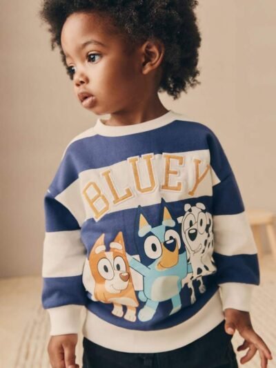 White/Blue Stripe Bluey Crew Neck Cotton Sweatshirt