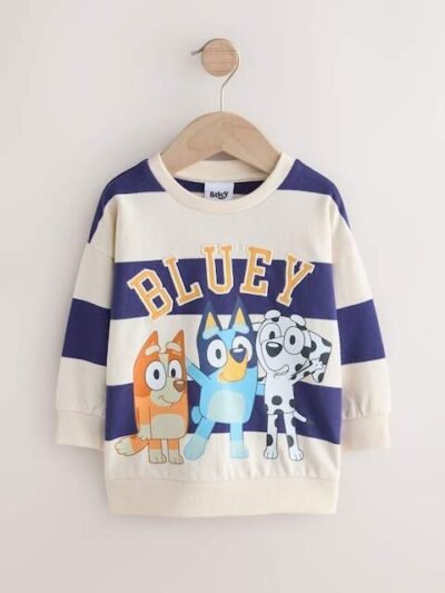 White/Blue Stripe Bluey Crew Neck Cotton Sweatshirt