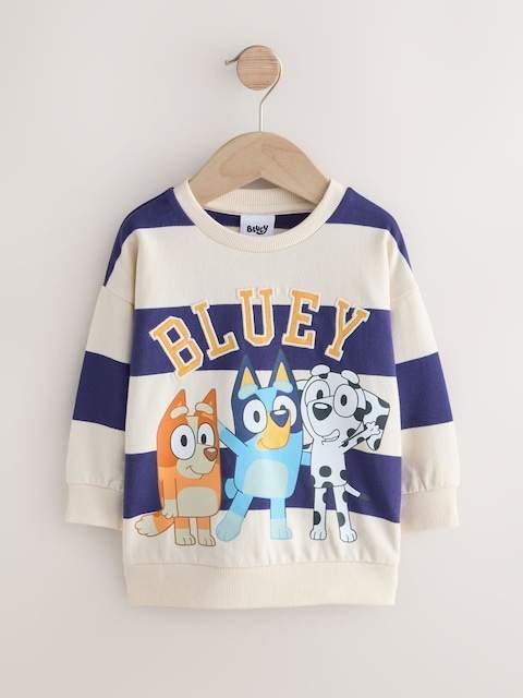 White/Blue Stripe Bluey Crew Neck Cotton Sweatshirt