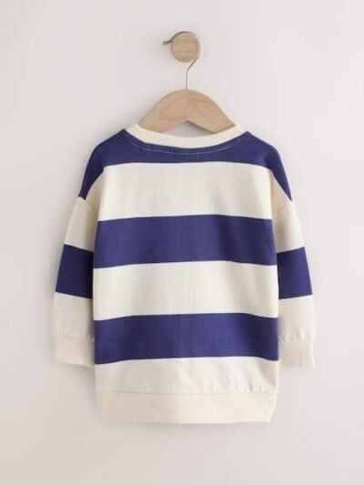 White/Blue Stripe Bluey Crew Neck Cotton Sweatshirt