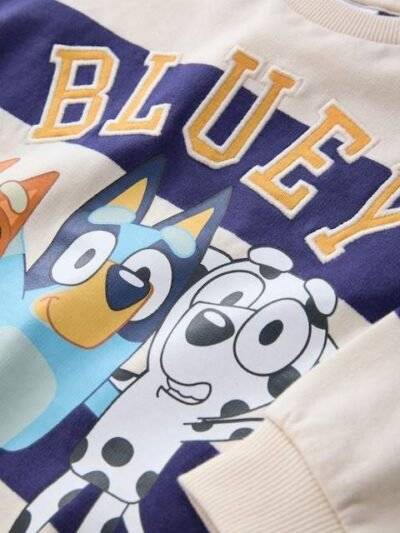 White/Blue Stripe Bluey Crew Neck Cotton Sweatshirt