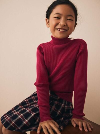 Berry Red Roll Neck Knit Jumper