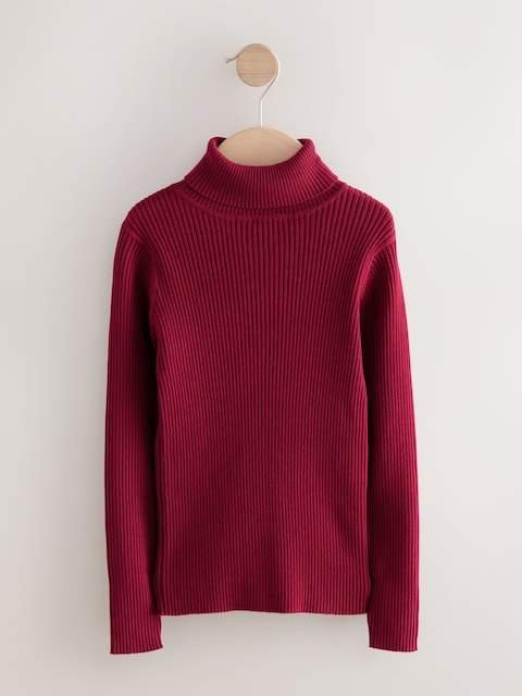 Berry Red Roll Neck Knit Jumper