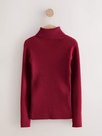 Berry Red Roll Neck Knit Jumper