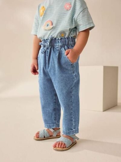 Light Wash Tie Waist Jeans