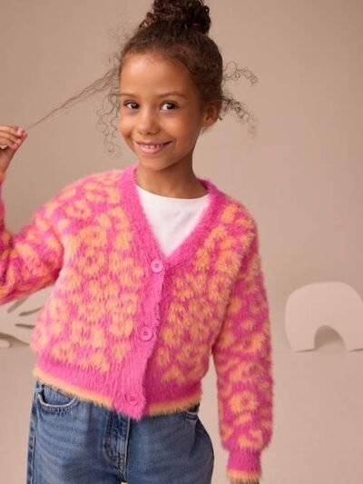 Pink and Orange Leopard Boxy Cardigan