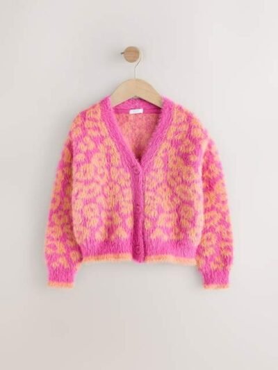 Pink and Orange Leopard Boxy Cardigan